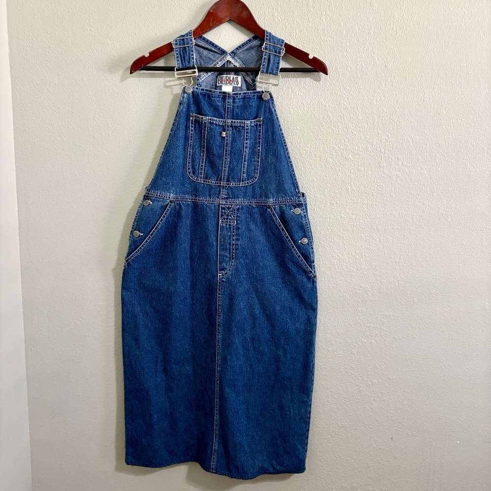 Vintage Bill Blass Jeans Denim Overall Dress Midi Pockets XS S - Picture 2 of 13